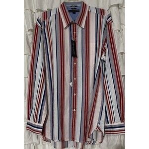 Tommy Hilfiger  Y2k Dress Shirt Mens Large Button Up Blue Red White Striped NEW